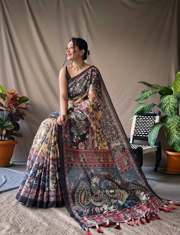 Hazelnut_Yellow_Soft_Cotton_Kalamkari_Print_Saree_With_Blouse_Piece_Attached